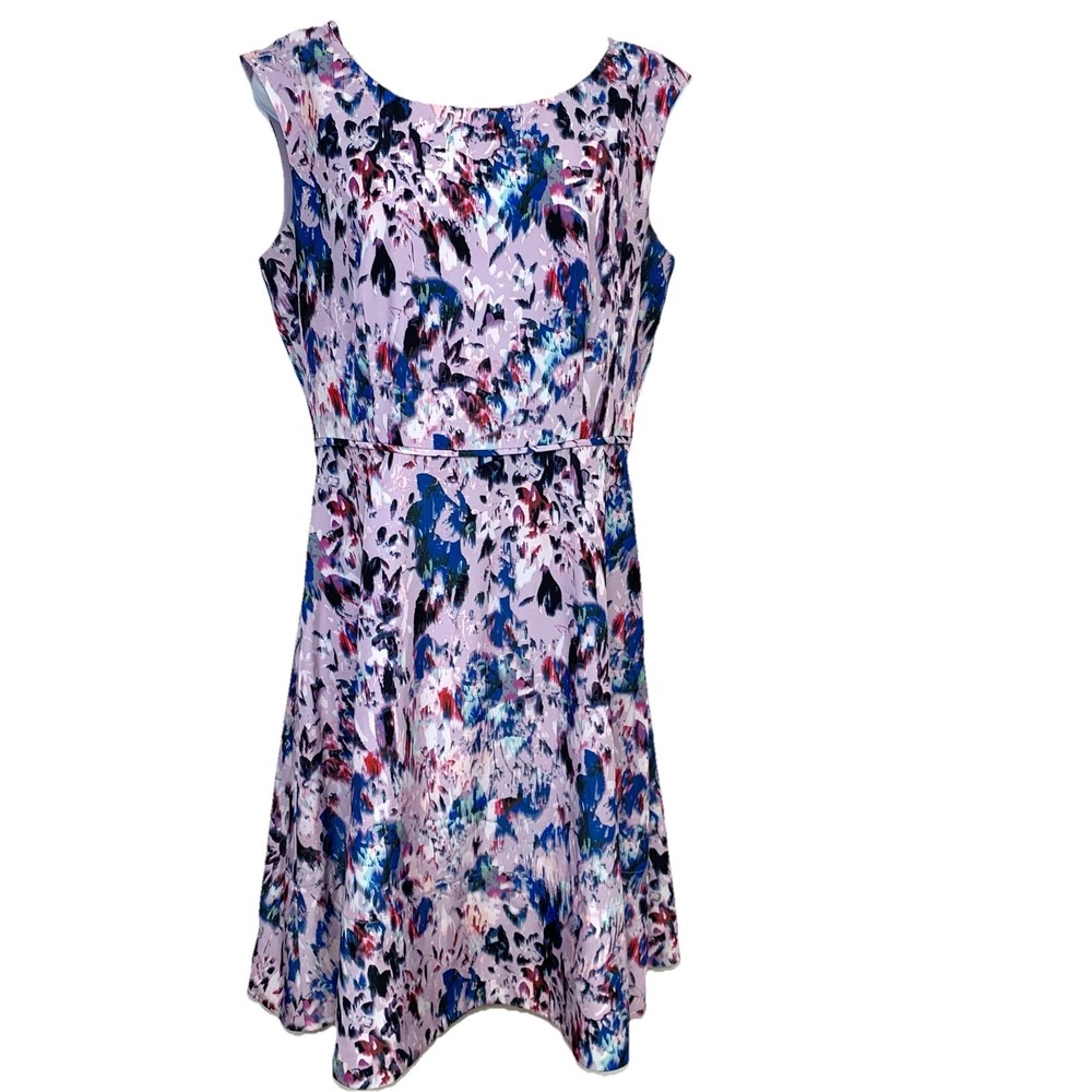 J Crew A Line Flare Dress Sz 6 Lilac Watercolor Abstract Lined Tropical Vacation
